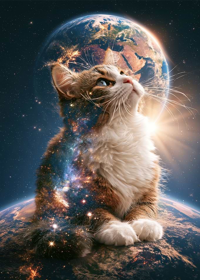 Cosmic Cat Sitting on Earth