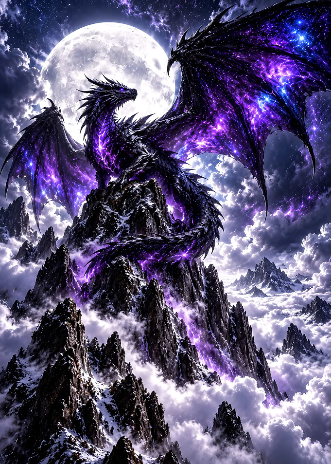 Cosmic Galaxy Dragon on Mountain Peak