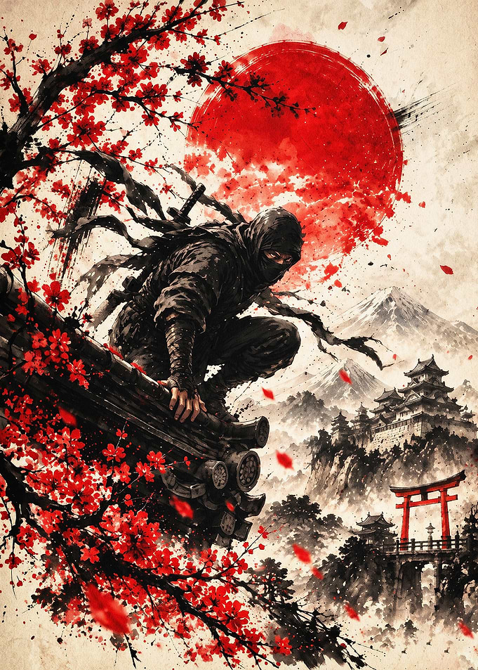 Ninja Samurai Japanese Art Poster