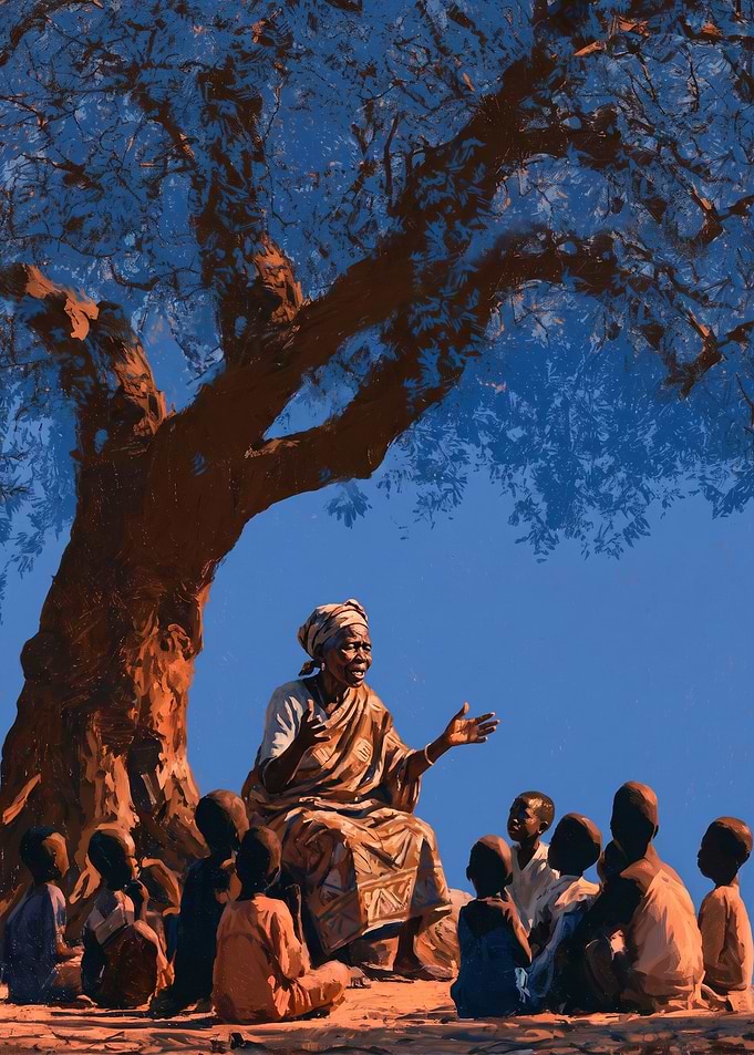 Elder Storyteller Teaching Children Under Tree
