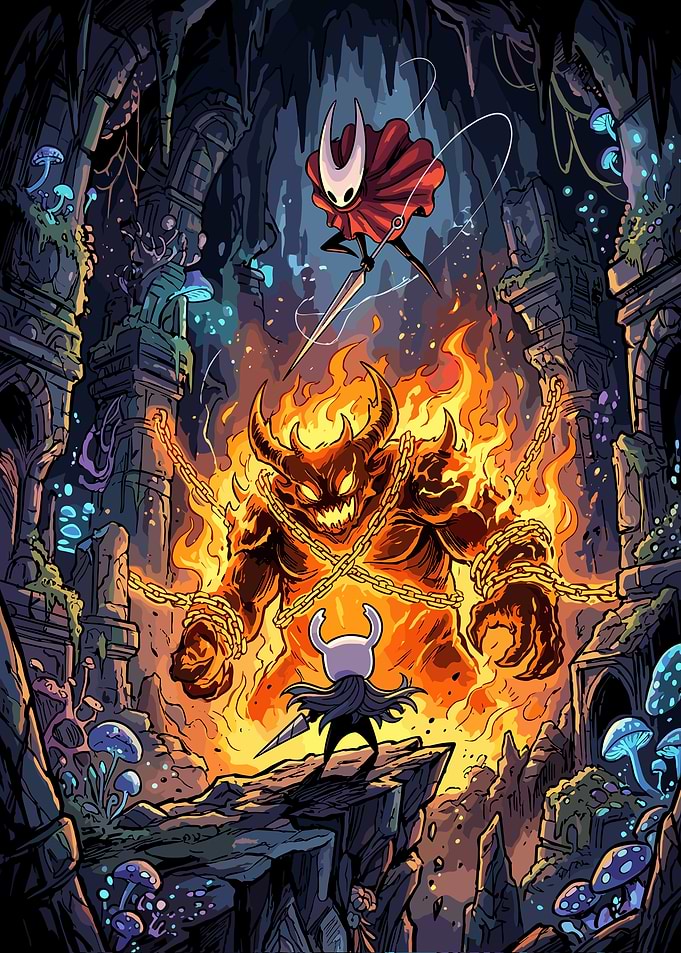 Hollow Knight Battle Against Fiery Demon