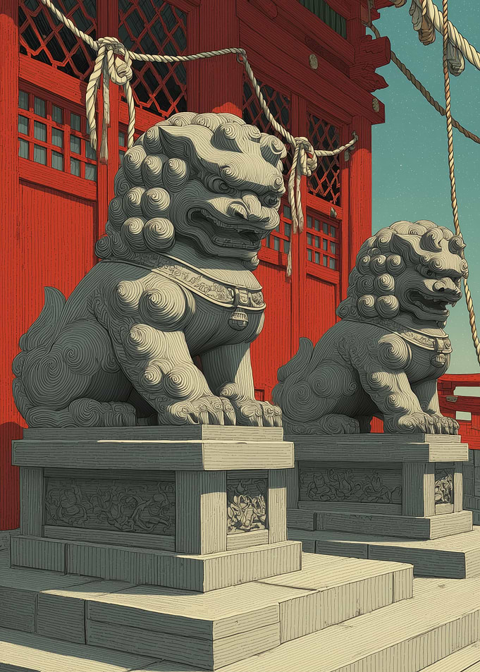 Stone Guardian Lions at Shrine