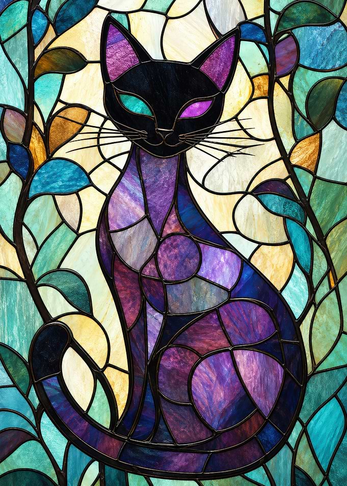 Stained Glass Cat Art