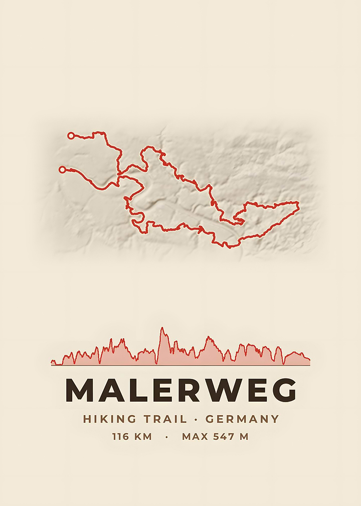 Malerweg Hiking Trail Map Vintage Topo Print