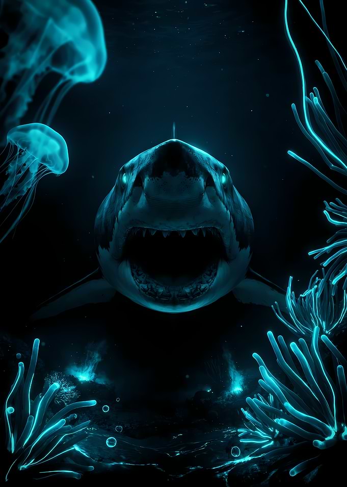 Bioluminescent Shark in Deep Ocean