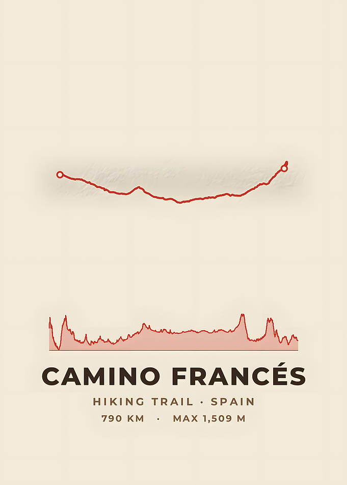 Camino Frances Hiking Trail Map Vintage Topo Print