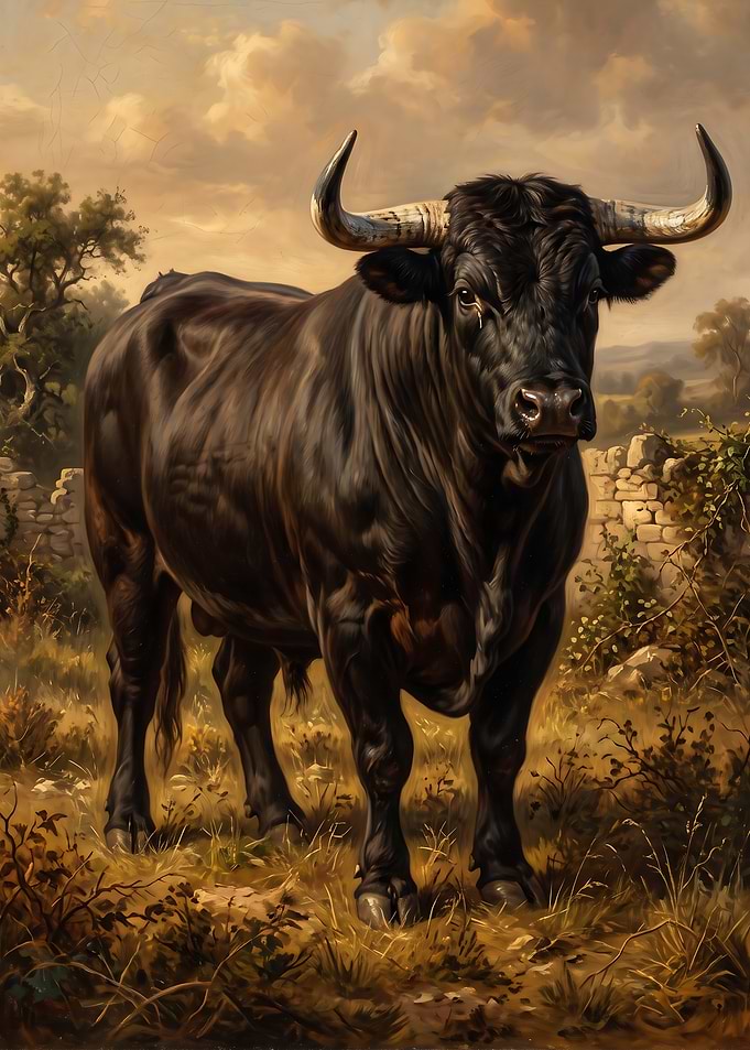 Majestic Black Bull in Countryside