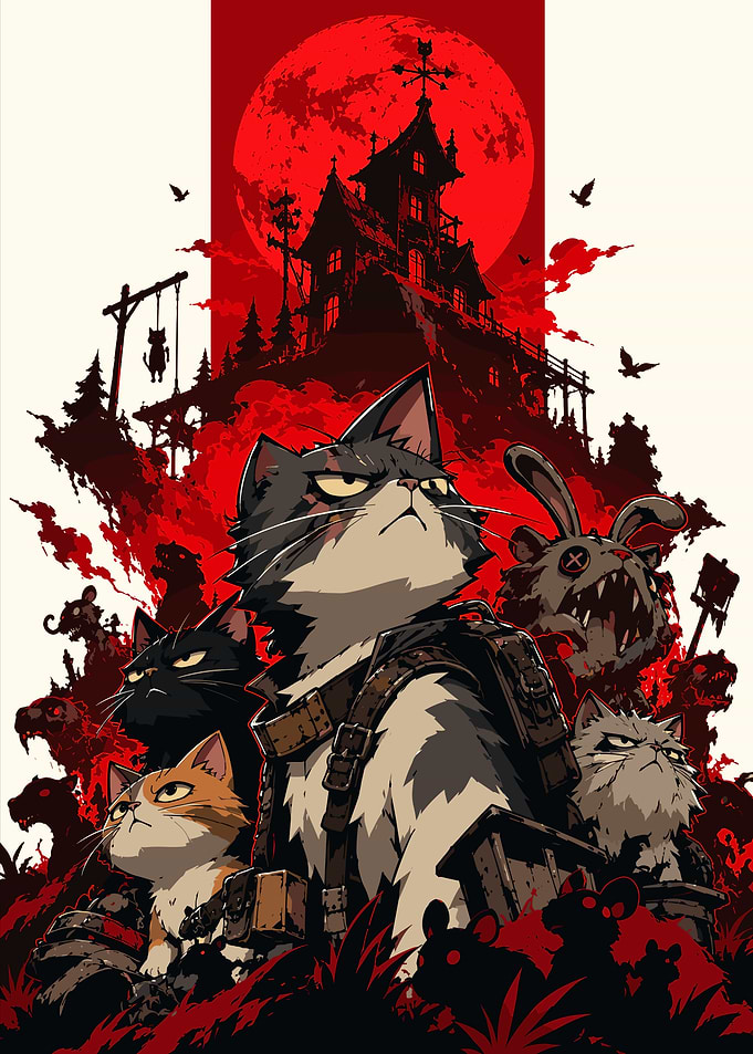 Dark Fantasy Cat Adventurers Poster
