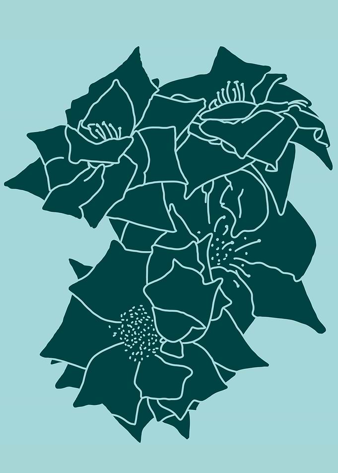 Minimalist Teal Floral Line Art