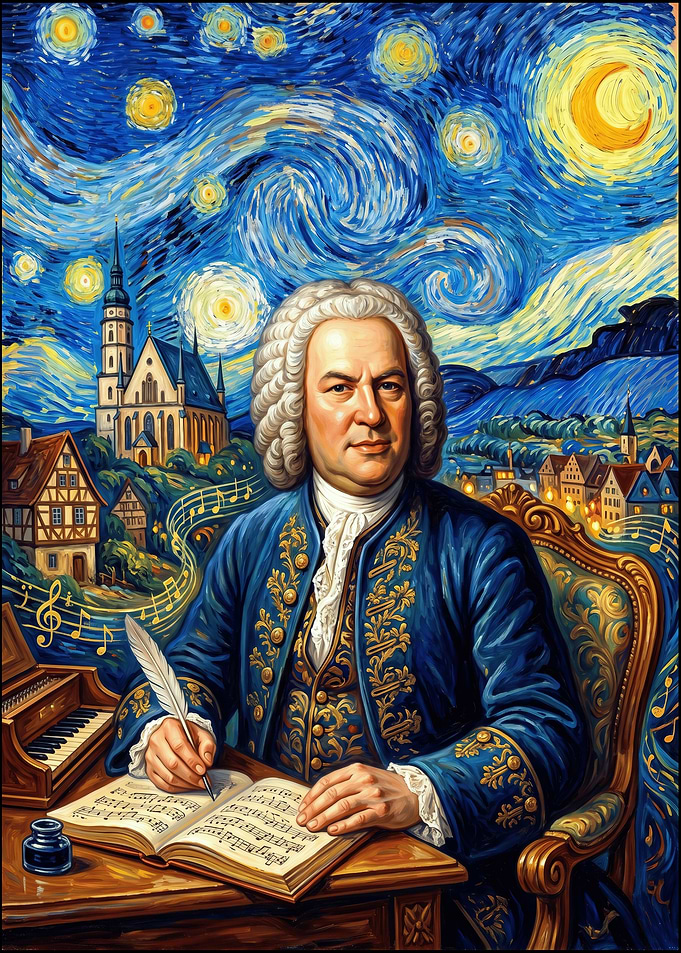 Johann Sebastian Bach Starry Night Portrait