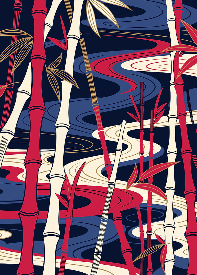 Japanese Bamboo Grove Ukiyo-e Metal Poster, No Text