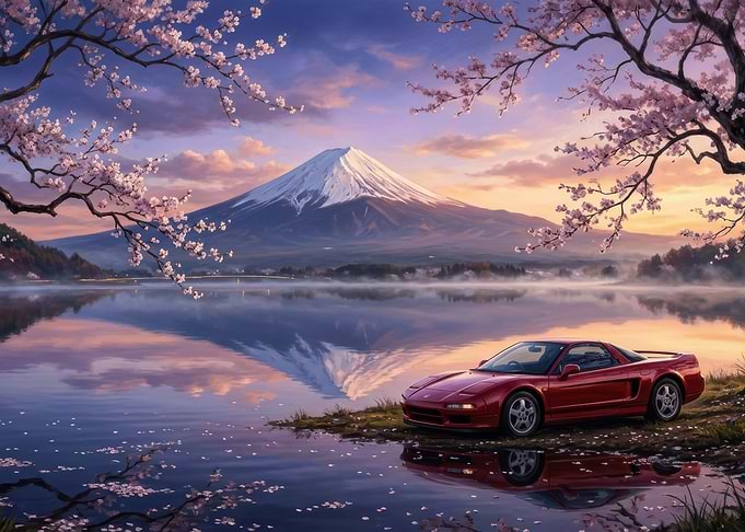Red Honda NSX by Mount Fuji