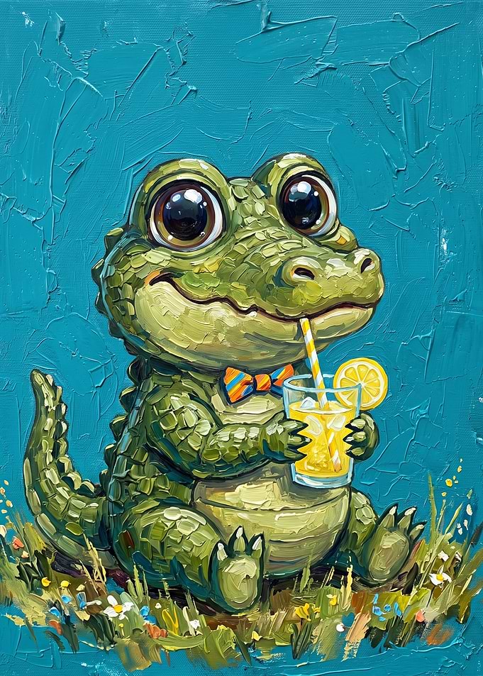Cute Alligator Drinking Lemonade Painting