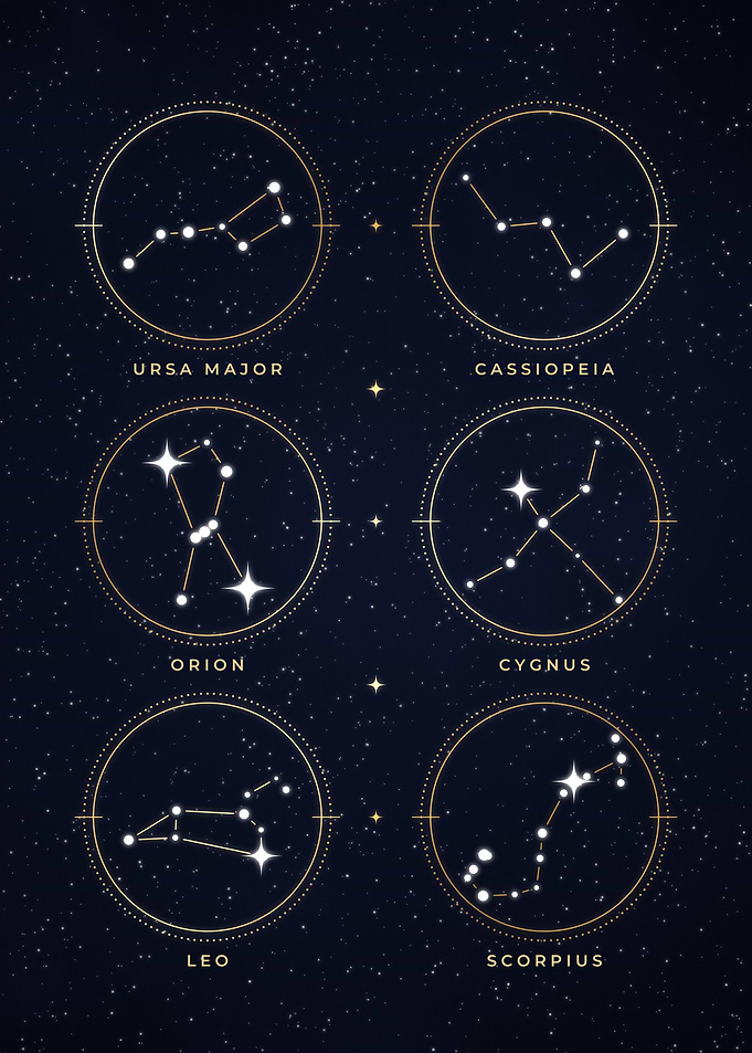 Six Constellations Star Map Celestial Print