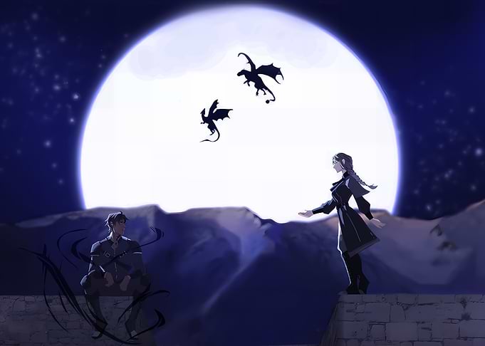 Anime Couple Under Full Moon