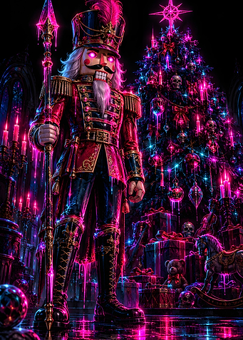 Gothic Nutcracker Soldier Neon Skull Tree