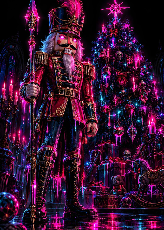 Gothic Nutcracker Soldier Neon Skull Tree