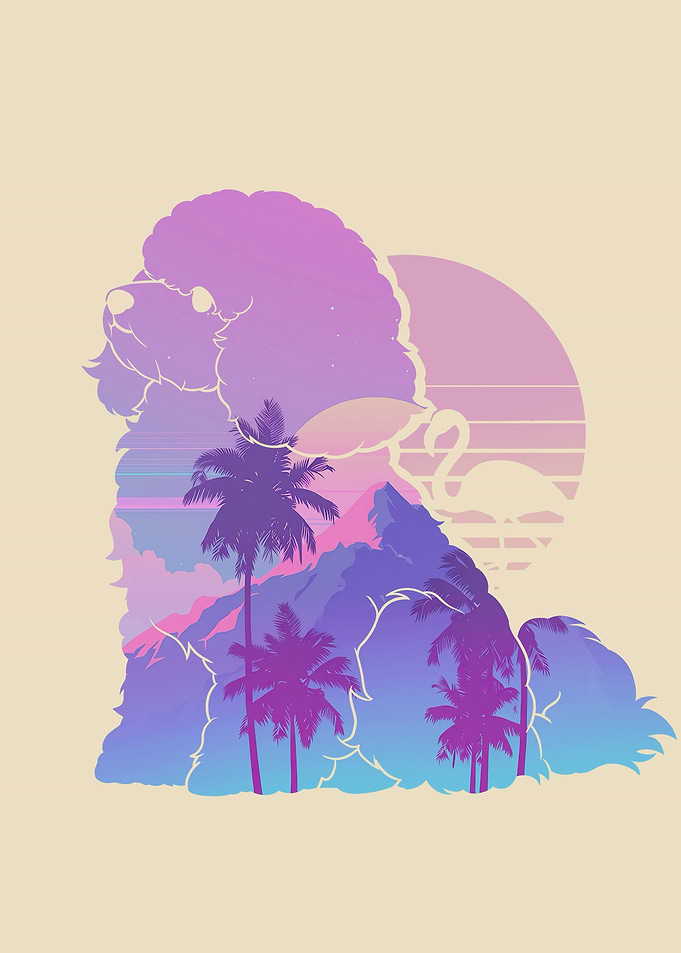 Retro Synthwave Cute Dog Tropical