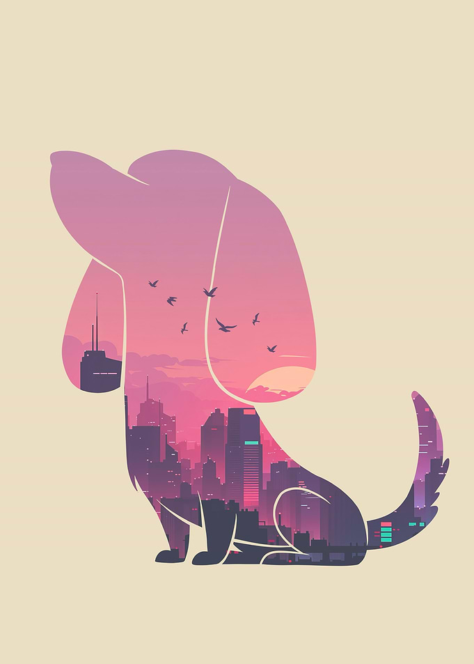 Dachshund Dog Sunset Cityscape Landscape