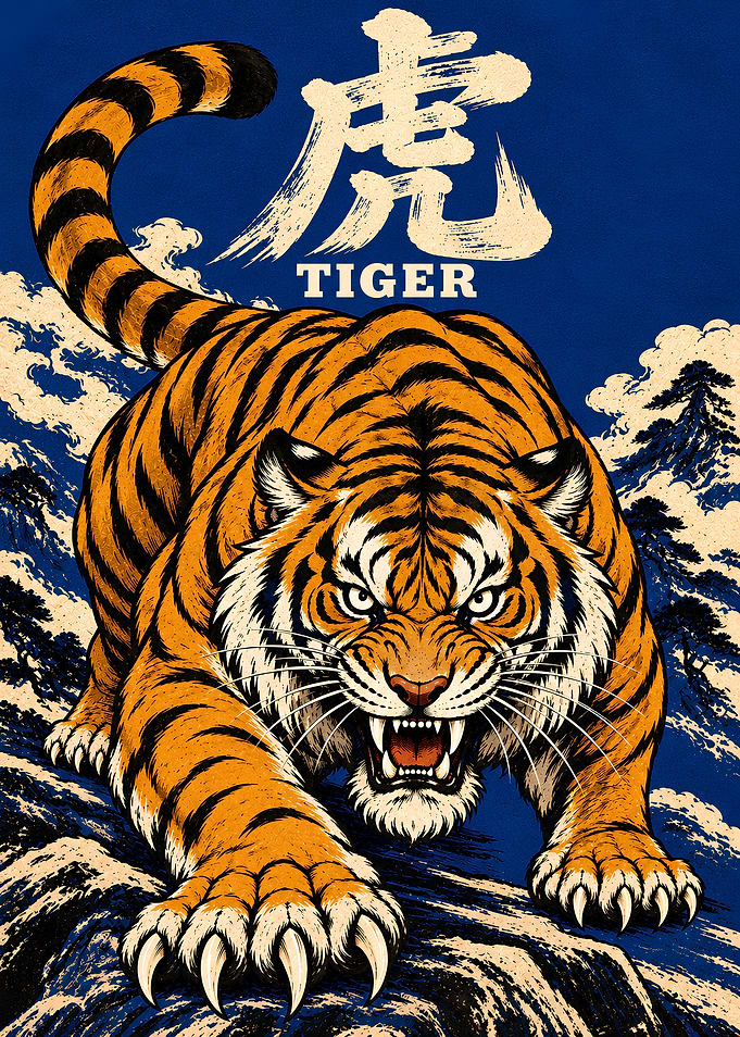 Japanese Style Tiger Illustration