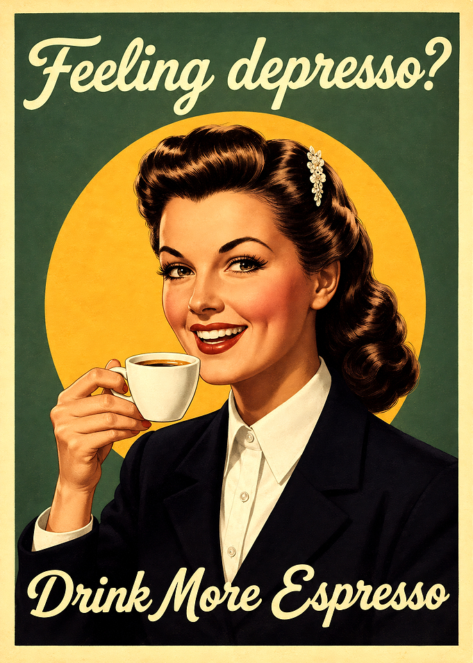 Feeling Depresso Vintage Coffee Poster