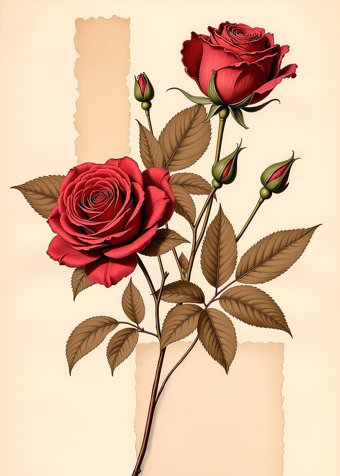 Vintage Style Red Rose Illustration
