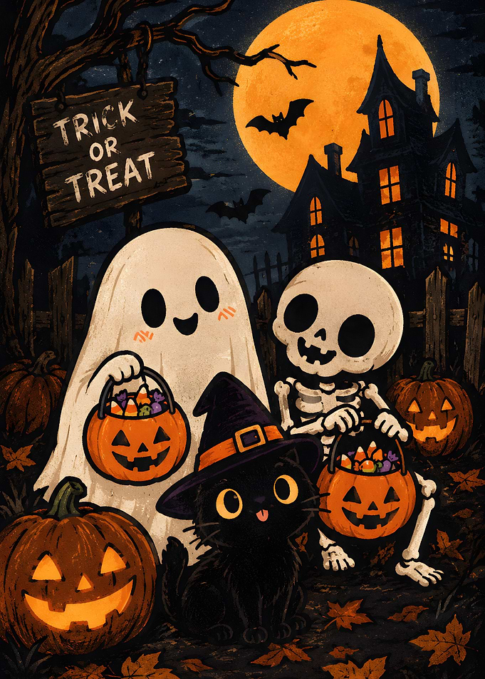 Cute Halloween Trick or Treat Illustration