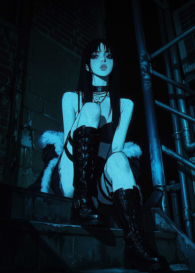 Gothic Anime Girl in Night Setting
