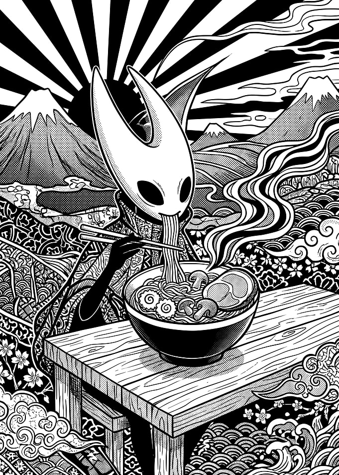 Hornet Eating Ramen Japanese Art