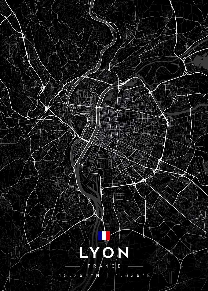 Minimalist Lyon France City Map