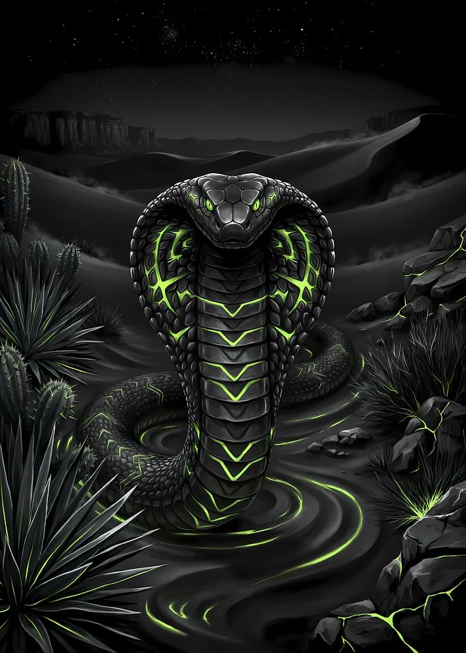 Neon Green Glowing Cobra in Desert