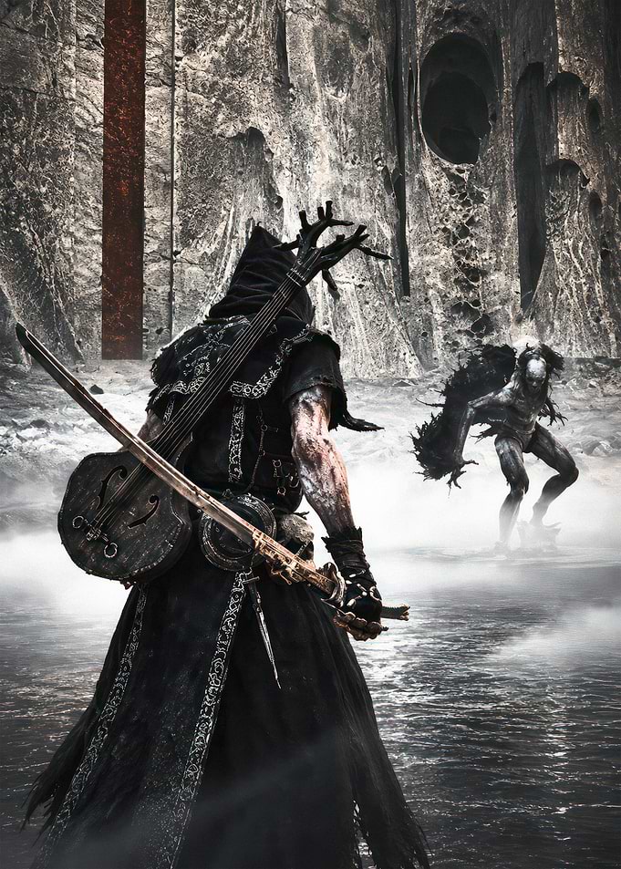 Dark Fantasy Warrior Facing Monster