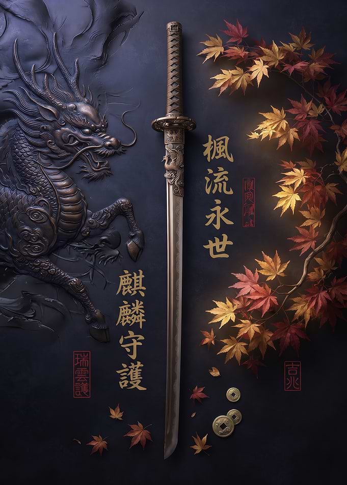 Japanese Katana with Dragon and Maple