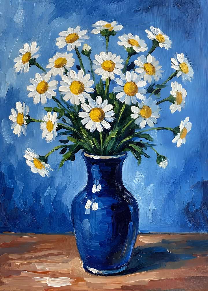 Daisies in a Blue Vase Painting