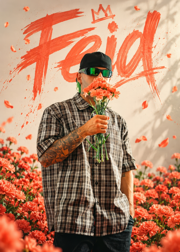 Feid with Orange Flowers Portrait