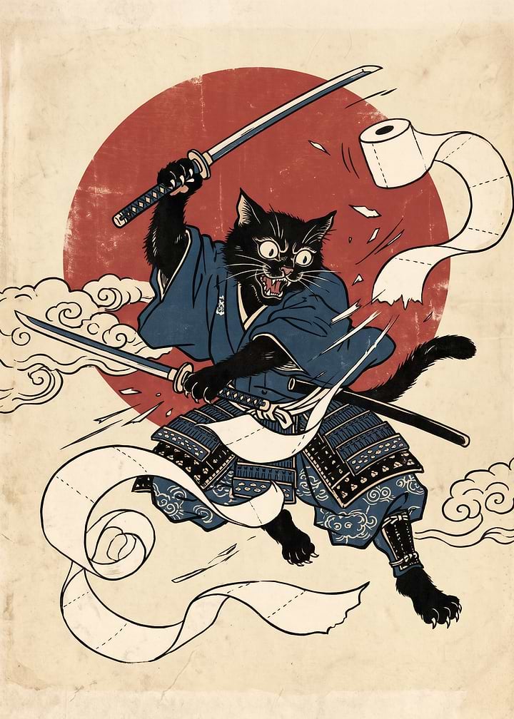 Samurai Cat Fighting Toilet Paper