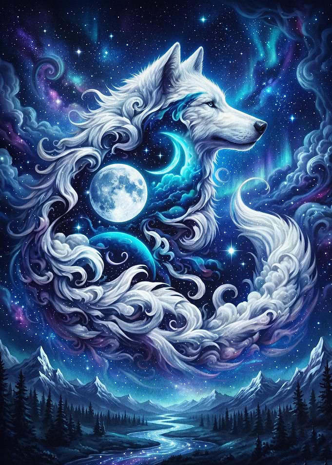 Celestial Wolf Cosmic Fantasy Art