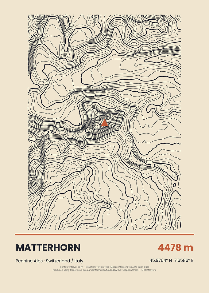 Mountain Wall Art – Matterhorn Topographic Map Poster