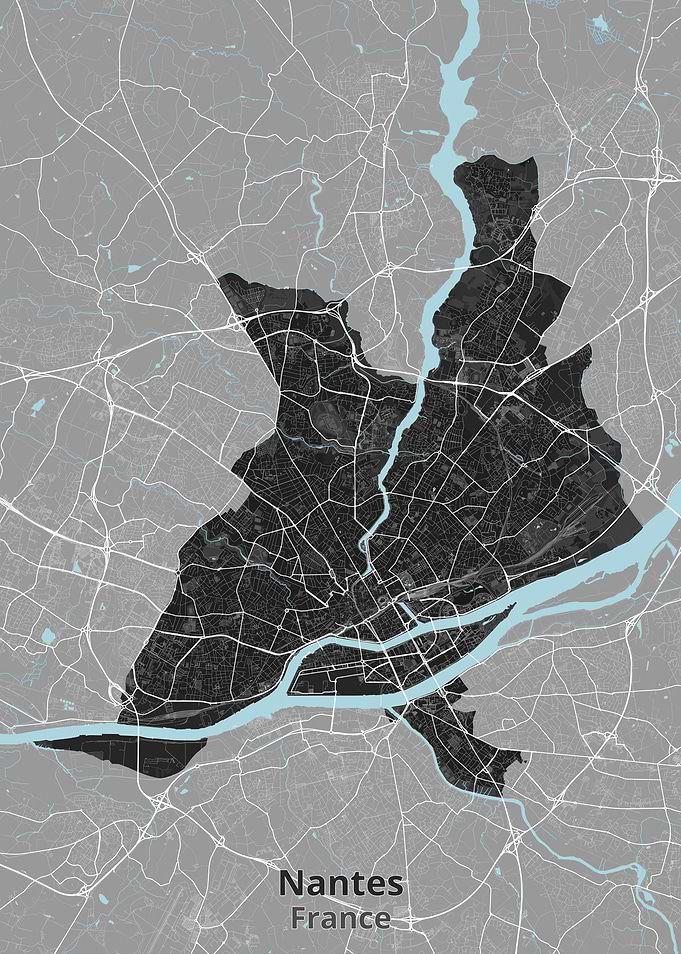 Nantes France City Map Print