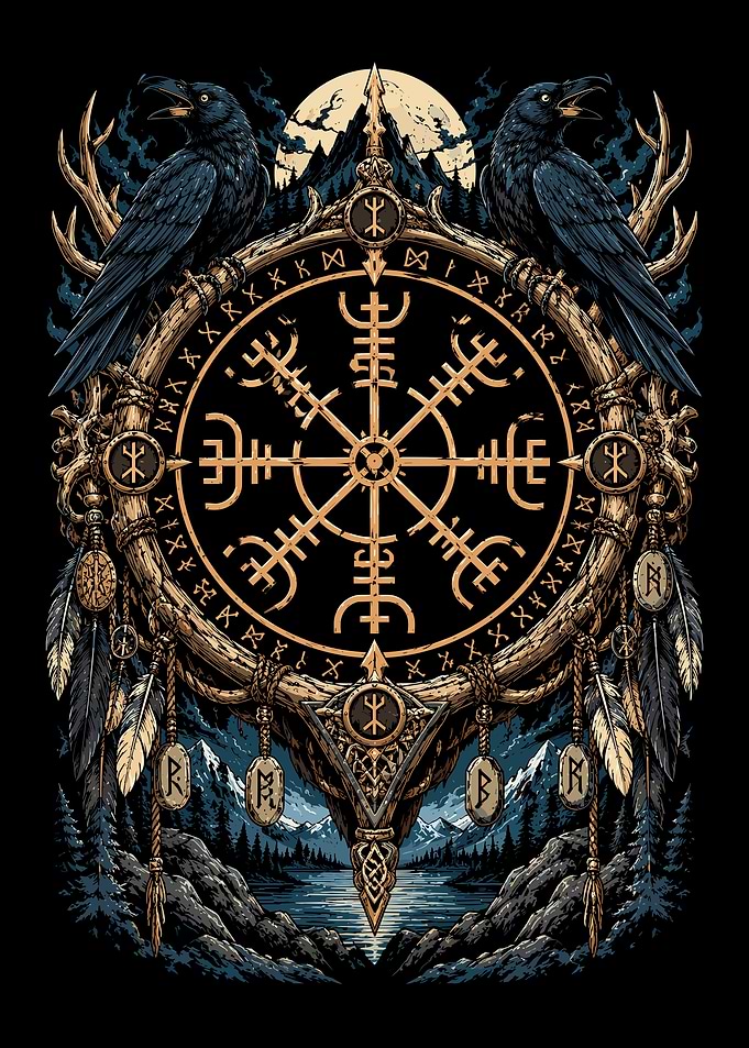 Viking Vegvisir Compass with Ravens