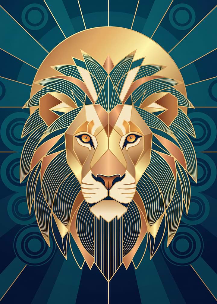 Geometric Golden Lion Art Portrait