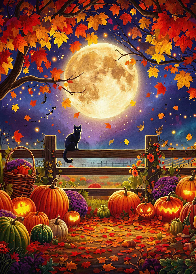 Autumn Pumpkin Night Fall Fantasy A