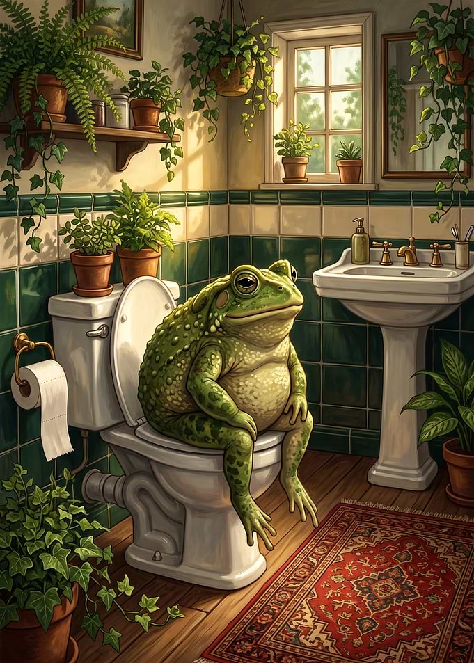 Frog Sitting on a Toilet