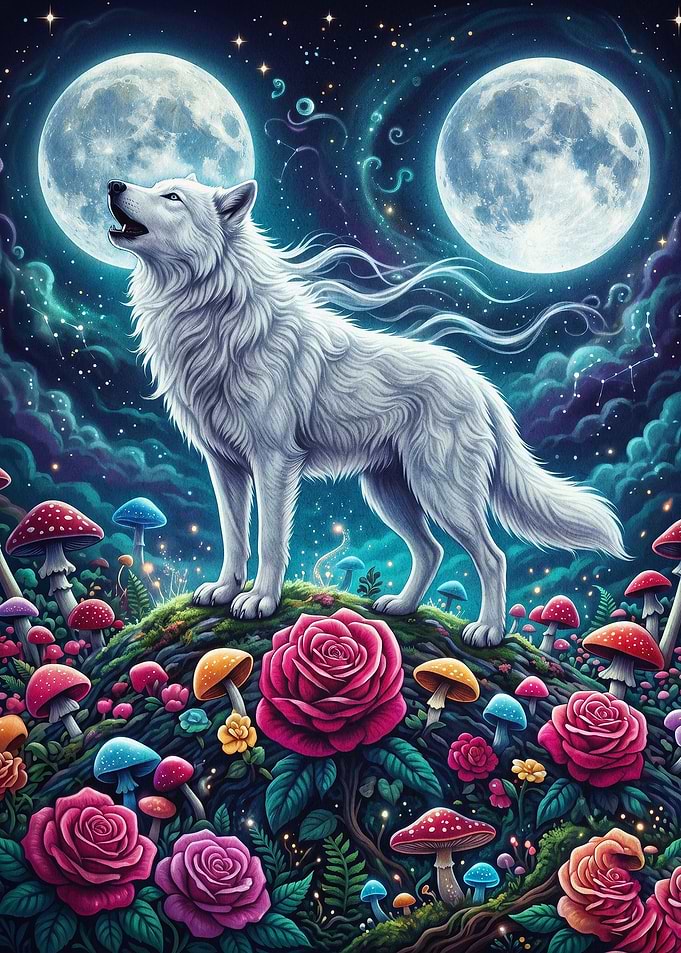 White Wolf Psychedelic Fantasy Art
