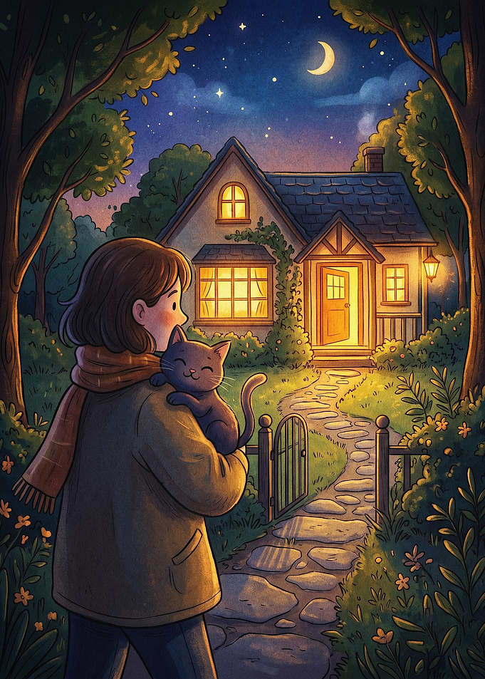 Cozy Cat Night Fantasy Art Poster