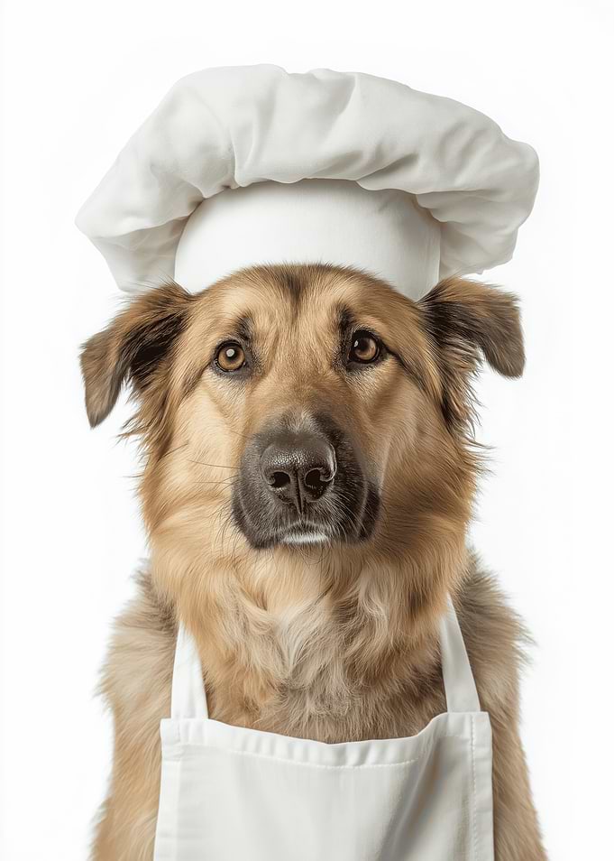 Chinook Dog Wearing Chef Hat and Apron