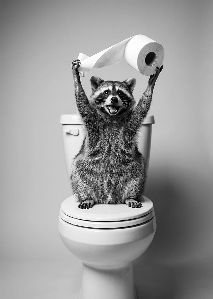Funny Raccoon Holding Toilet Paper