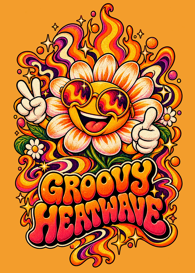 Groovy Heatwave Retro Flower Illustration