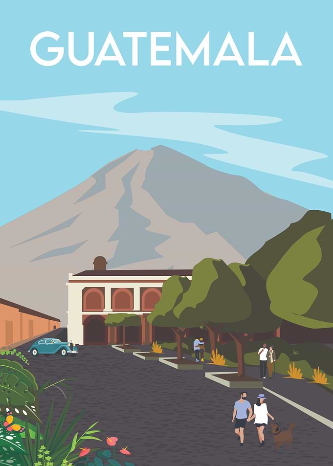Guatemala Travel Poster with Volcano