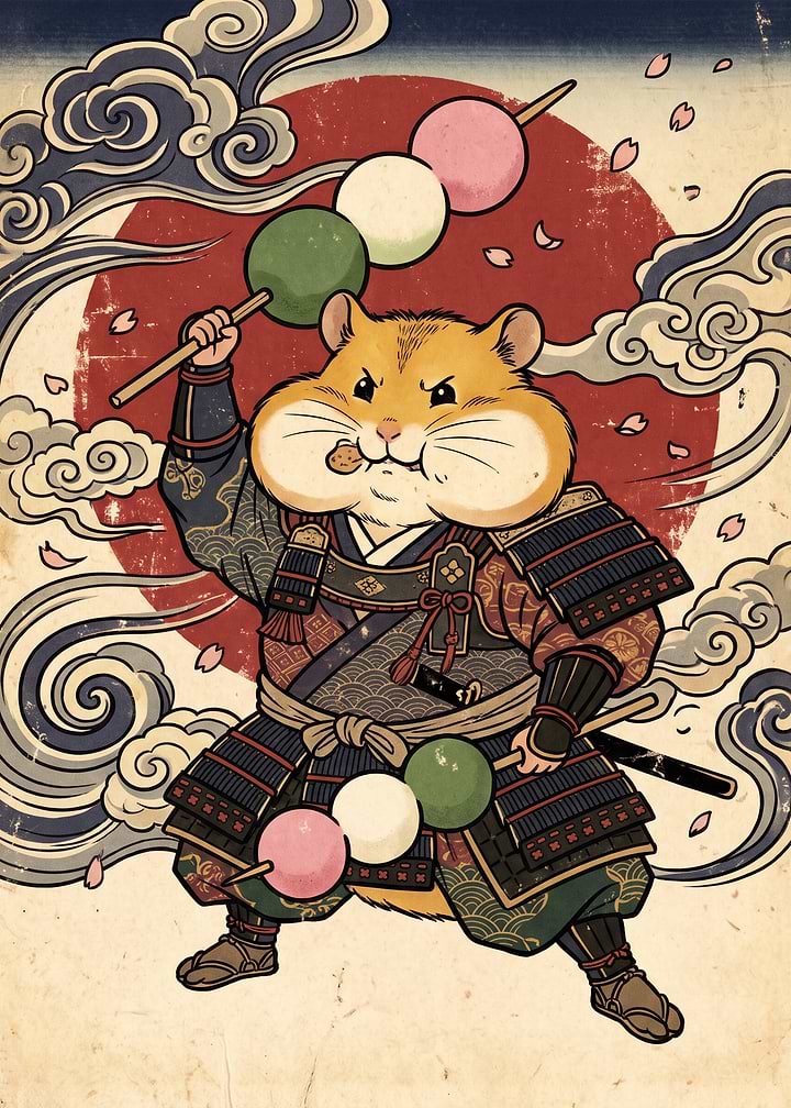 Samurai Hamster with Dango Skewers
